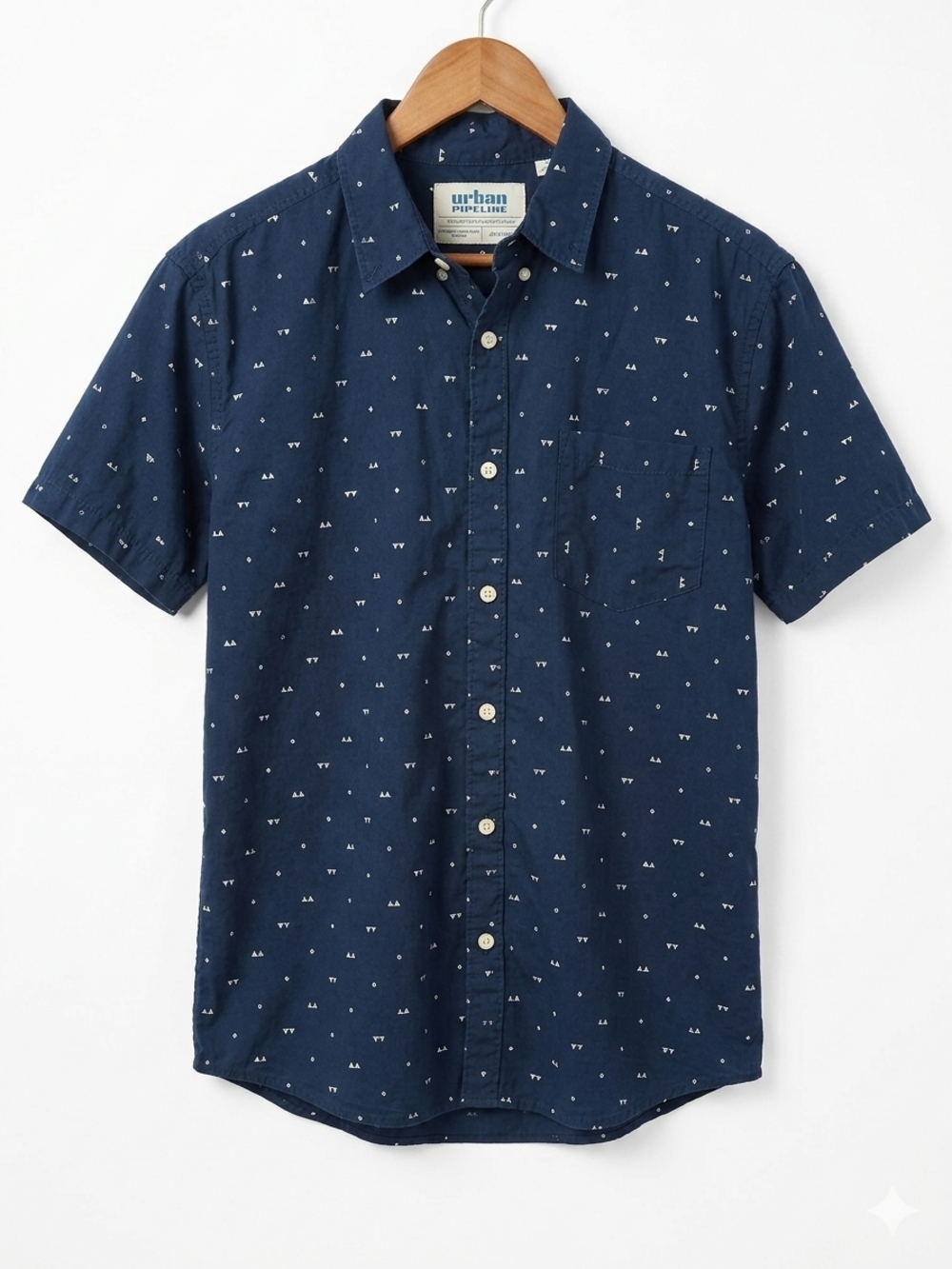 urban pipeline Navy Short-Sleeve Printed Button-Down Shirt Pocket Xlarge - Picture 3 of 9